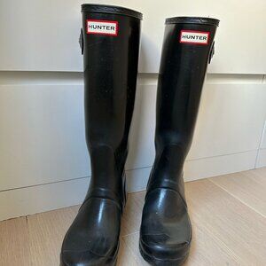 Hunter Boots, Original Gloss Black Rain Boots, Size 7